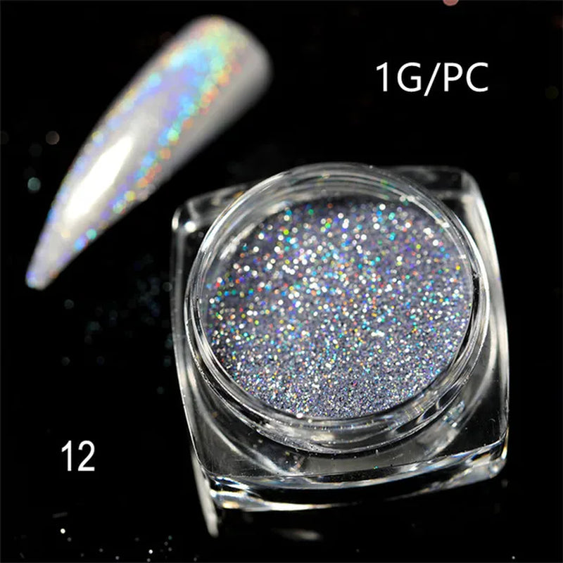 Silver Holographic Nail Powder Glitter Laser Shimmer Nail Art Decorations Manicure Shining Chrome Pigment Mirror Dust