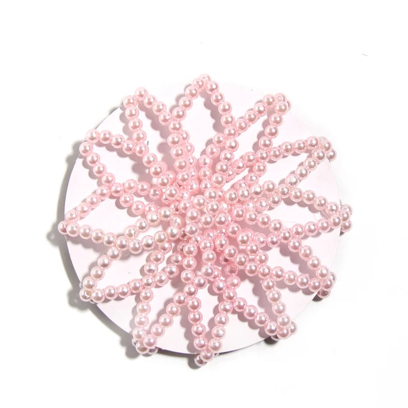 1 PC or 2PC Hand Made Crochet Pearl Elastic Hair Nets Ballet Dancing Snood Net Hair Bands Bun Covers Ornament for Ladies