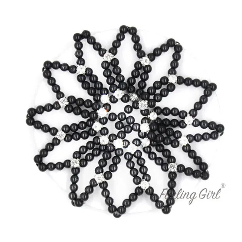 1 PC or 2PC Hand Made Crochet Pearl Elastic Hair Nets Ballet Dancing Snood Net Hair Bands Bun Covers Ornament for Ladies