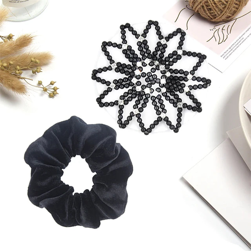 1 PC or 2PC Hand Made Crochet Pearl Elastic Hair Nets Ballet Dancing Snood Net Hair Bands Bun Covers Ornament for Ladies