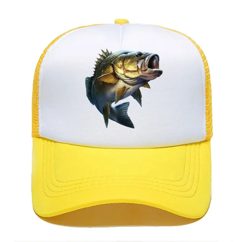 Cartoon Large Mouth Bass Fish Fishing Baseball Cap Funny Gift Men Women Parent-Child Hats Mesh Visor Outdoor Adjustable Sun Hat