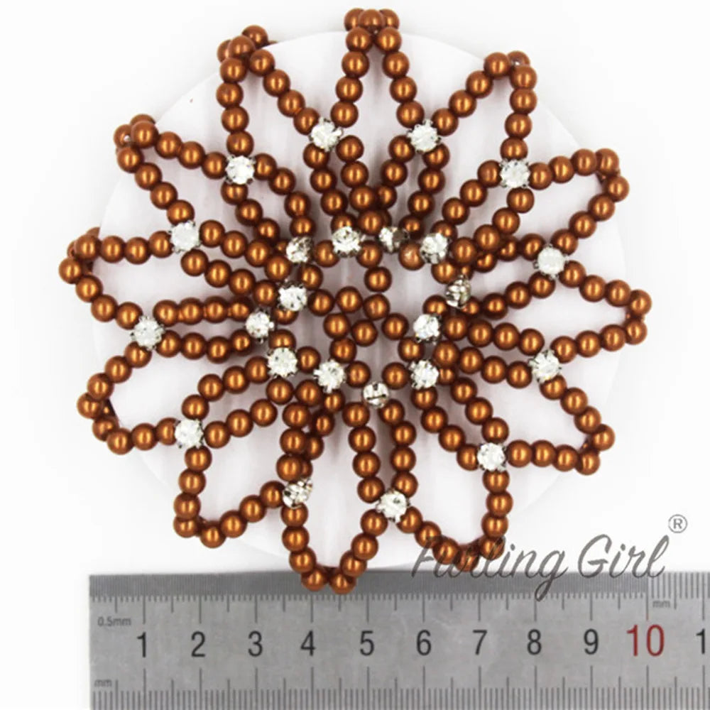 1 PC or 2PC Hand Made Crochet Pearl Elastic Hair Nets Ballet Dancing Snood Net Hair Bands Bun Covers Ornament for Ladies