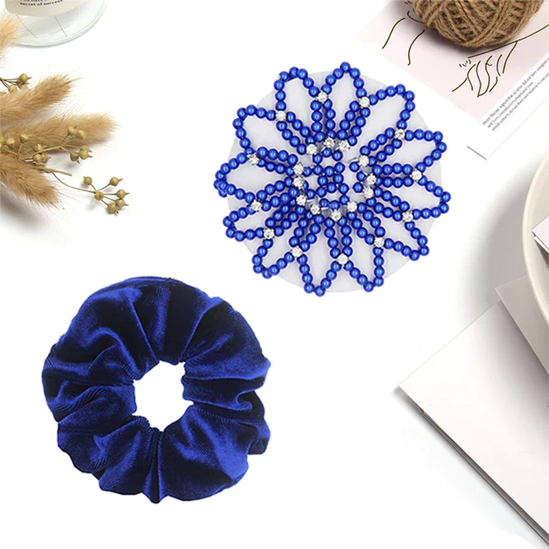 1 PC or 2PC Hand Made Crochet Pearl Elastic Hair Nets Ballet Dancing Snood Net Hair Bands Bun Covers Ornament for Ladies