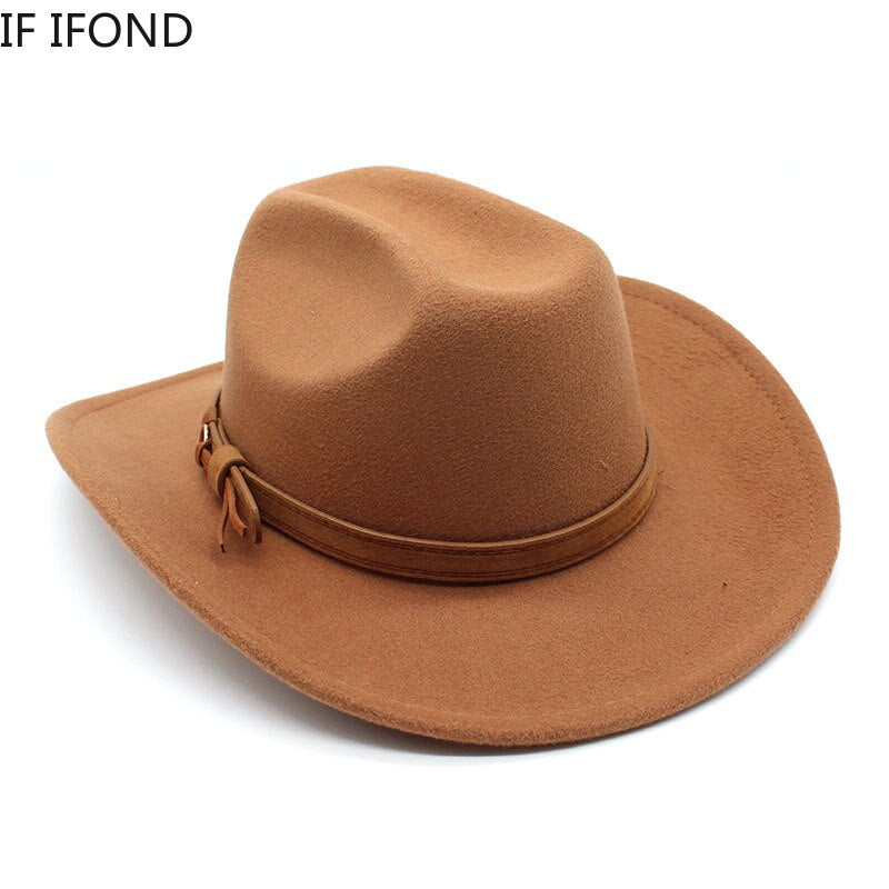 Winter Autumn Men'S Western Women Cowboy Hat for Gentleman Lady Cowgirl Jazz Hat Wide Brim Felt Fedora Hat Sombrero Hombre