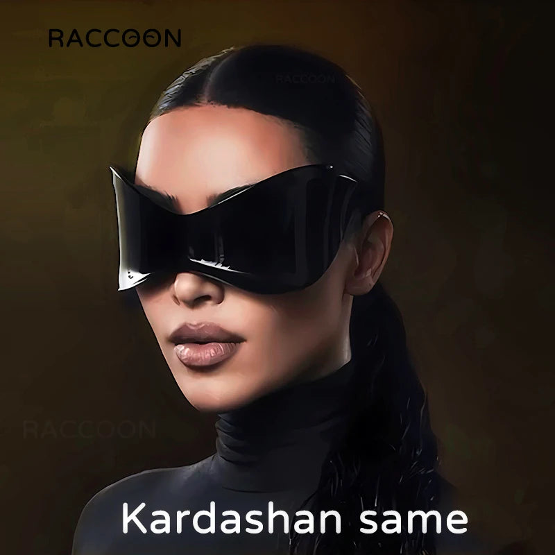 Oversized Steampunk Y2K Sunglasses Women Luxury Brand Design One Piece Wrap around Sun Glasses Men Fashion Shades Big Frame Mask