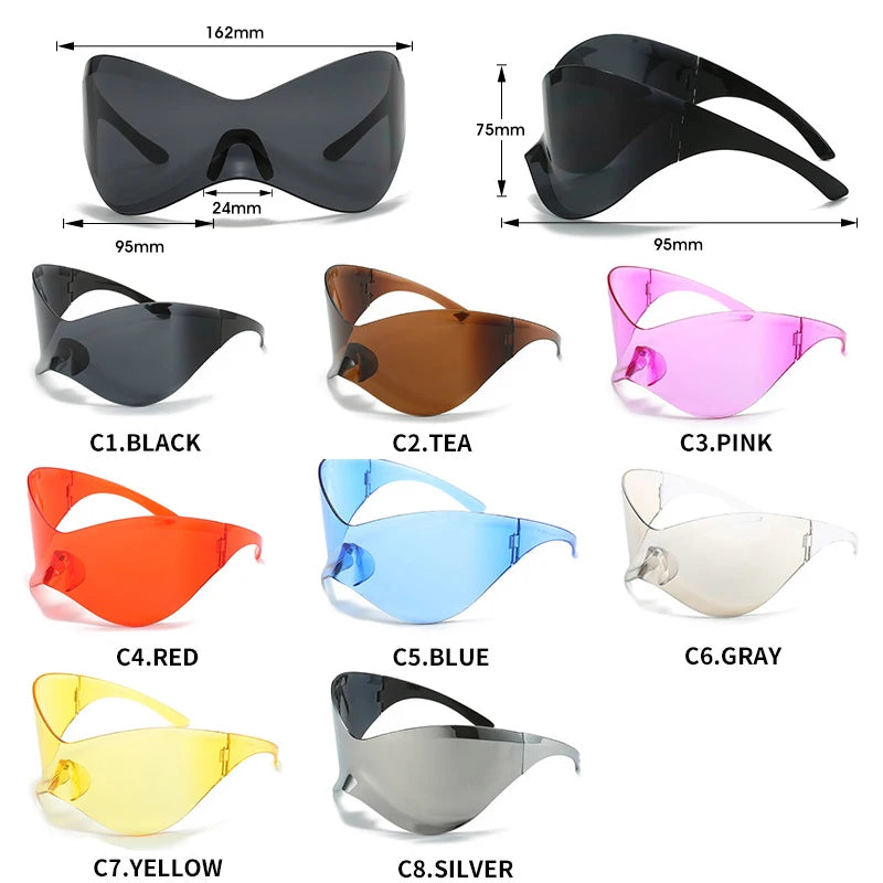 Oversized Steampunk Y2K Sunglasses Women Luxury Brand Design One Piece Wrap around Sun Glasses Men Fashion Shades Big Frame Mask