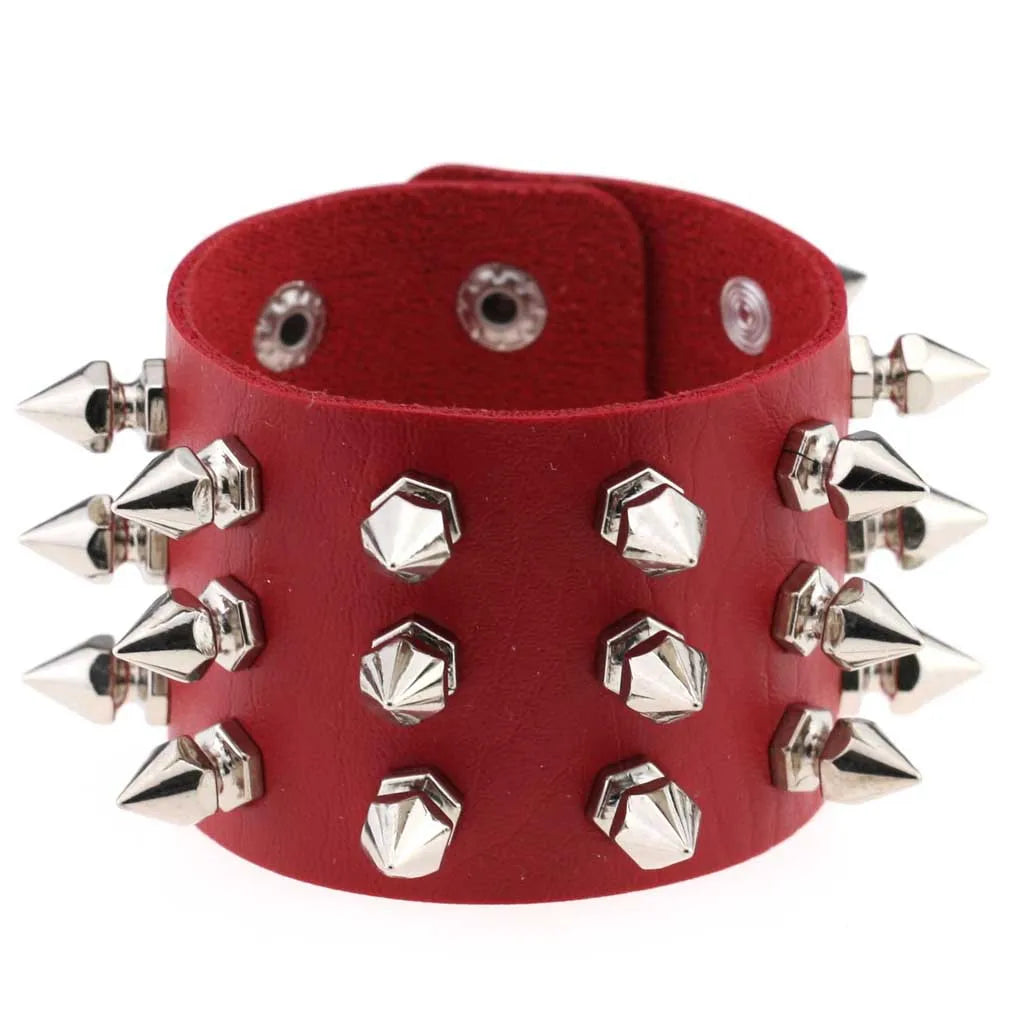 Boho Spike Rivets Bracelets for Women Punk Goth Red PU Leather Bracelet Cuff Bangles Studded Halloween Festival Jewelry Harajuku