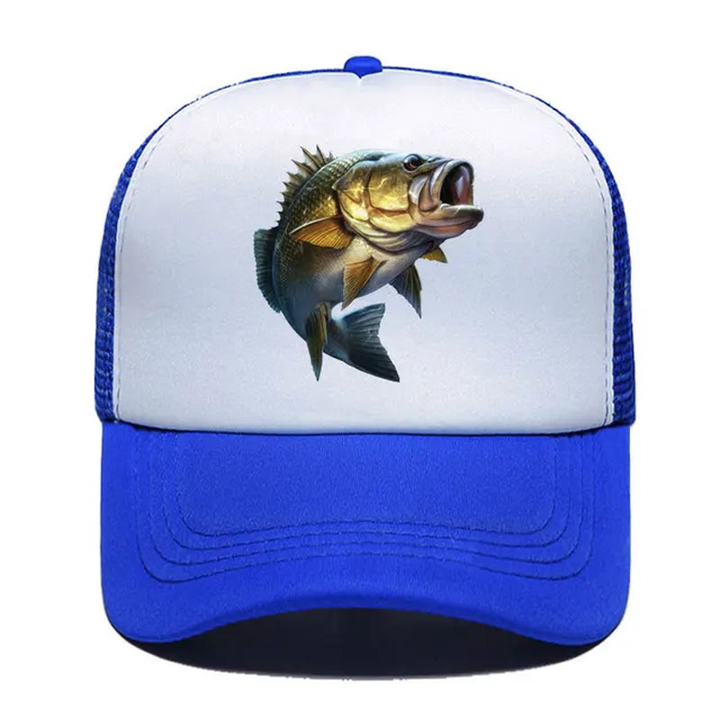 Cartoon Large Mouth Bass Fish Fishing Baseball Cap Funny Gift Men Women Parent-Child Hats Mesh Visor Outdoor Adjustable Sun Hat