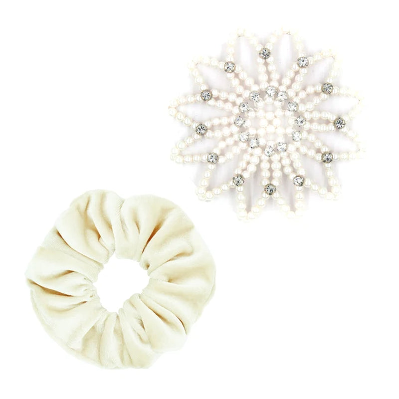 1 PC or 2PC Hand Made Crochet Pearl Elastic Hair Nets Ballet Dancing Snood Net Hair Bands Bun Covers Ornament for Ladies