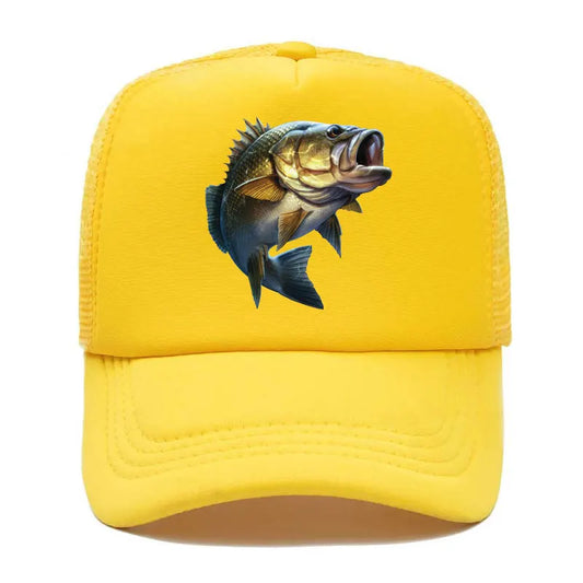 Cartoon Large Mouth Bass Fish Fishing Baseball Cap Funny Gift Men Women Parent-Child Hats Mesh Visor Outdoor Adjustable Sun Hat