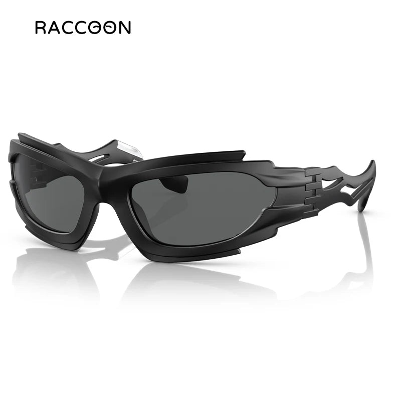 Geometric Frame Cyber Y2K Sunglasses Men Sporty Wrap around Intricate Cutouts Sun Glasses Women Fashion Luxury Brand Punk Shades