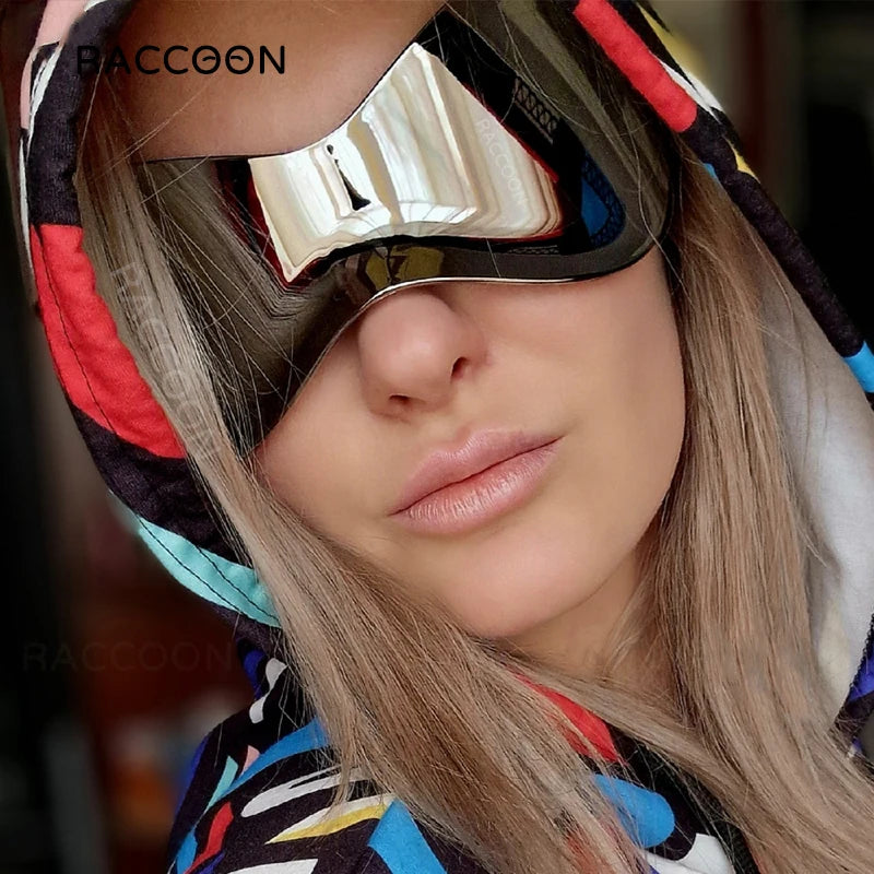 Oversized Steampunk Y2K Sunglasses Women Luxury Brand Design One Piece Wrap around Sun Glasses Men Fashion Shades Big Frame Mask