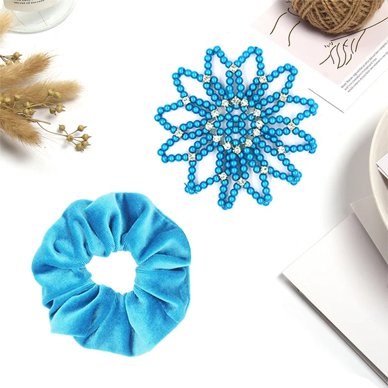 1 PC or 2PC Hand Made Crochet Pearl Elastic Hair Nets Ballet Dancing Snood Net Hair Bands Bun Covers Ornament for Ladies