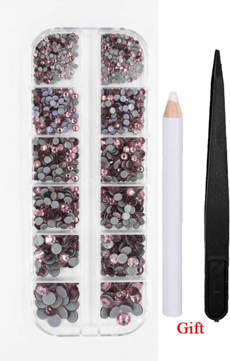 12Grib Box 4 Opal Mix Sizes Hot Fix Rhinestones Set Flatback Stone Crystal Glass Strass Glue on Rhinestones for Wearing Garment