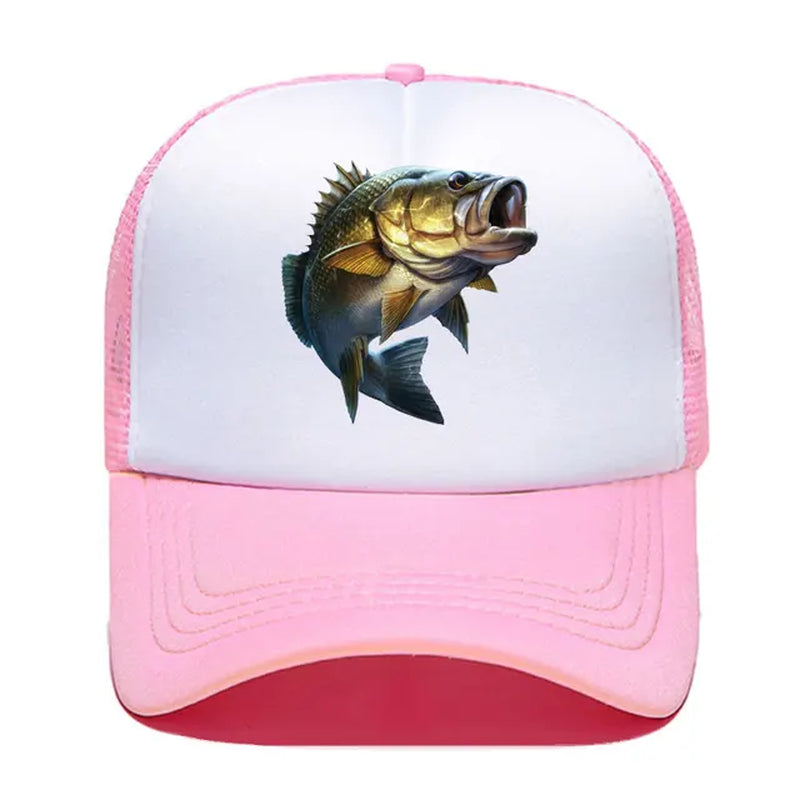 Cartoon Large Mouth Bass Fish Fishing Baseball Cap Funny Gift Men Women Parent-Child Hats Mesh Visor Outdoor Adjustable Sun Hat