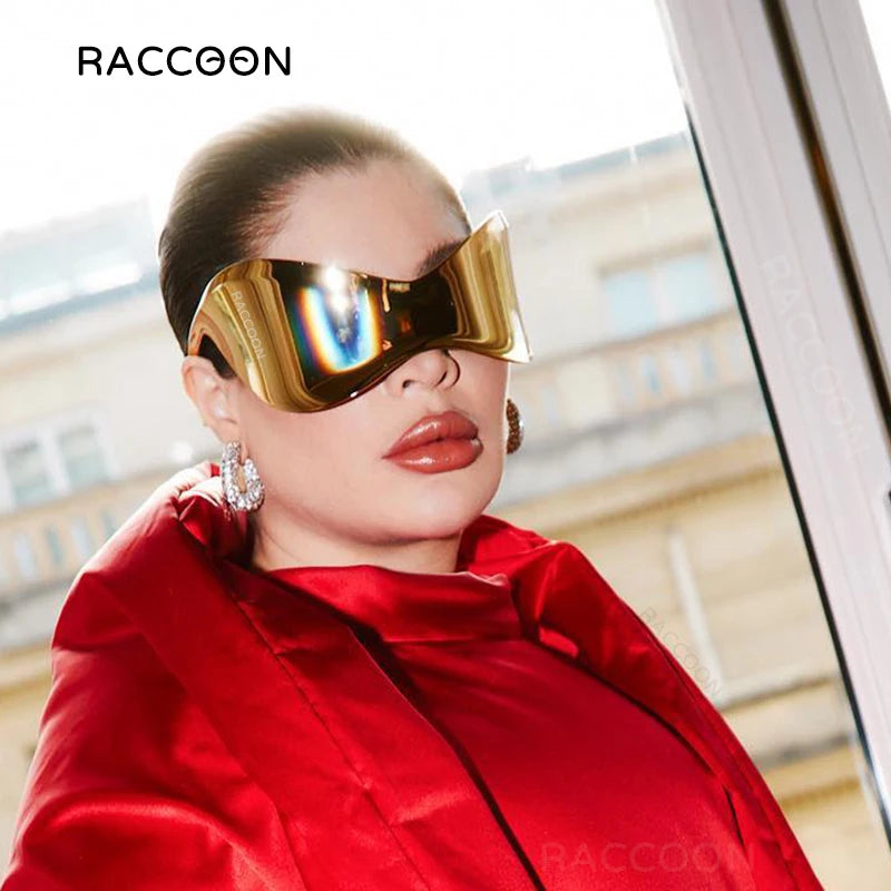 Oversized Steampunk Y2K Sunglasses Women Luxury Brand Design One Piece Wrap around Sun Glasses Men Fashion Shades Big Frame Mask