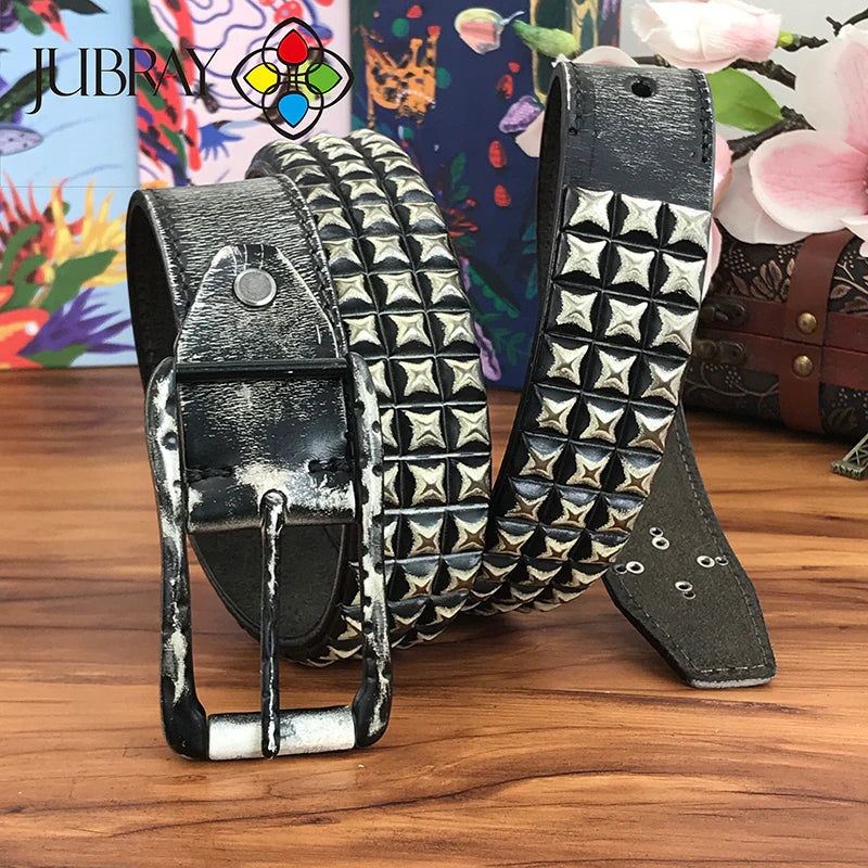 Men'S Leather Belt Punk Belt Jeans Belt Men'S Rock Style Western Cowboy Rivet Metal Belt Jeans Belt for Men Male Belt MBT0593