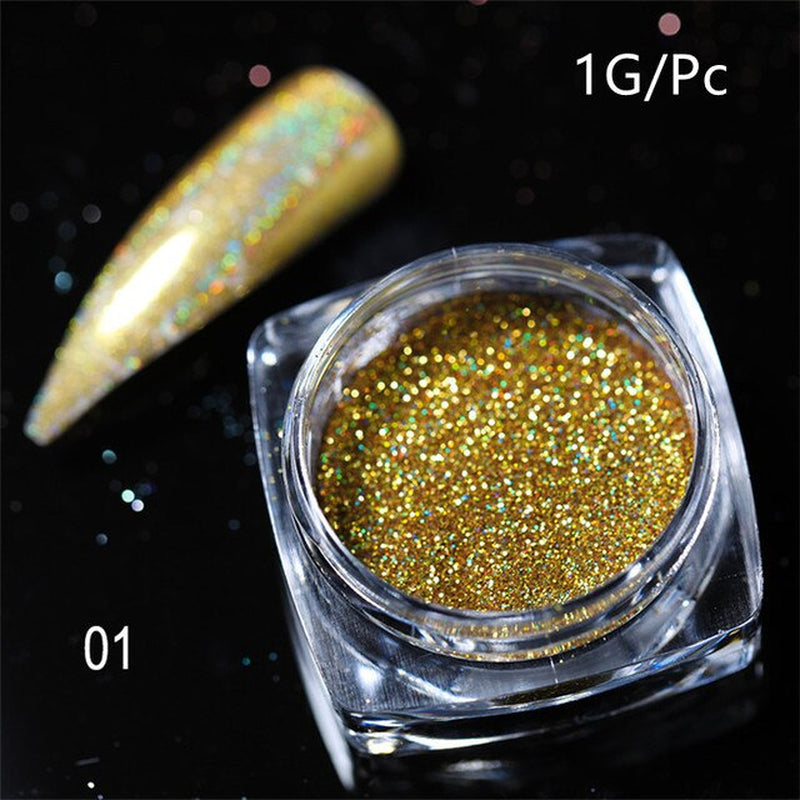 Silver Holographic Nail Powder Glitter Laser Shimmer Nail Art Decorations Manicure Shining Chrome Pigment Mirror Dust