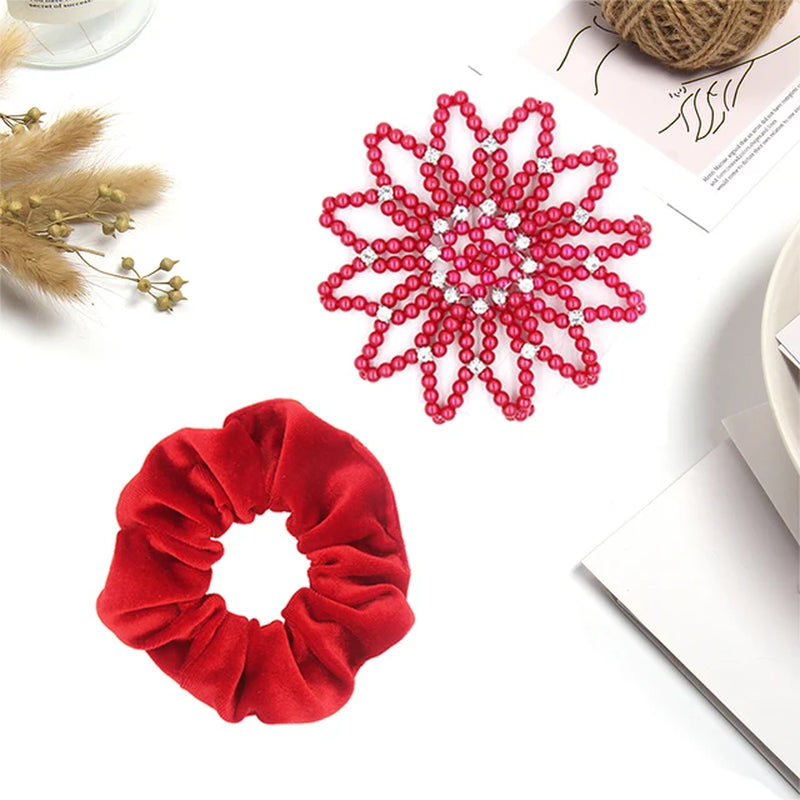 1 PC or 2PC Hand Made Crochet Pearl Elastic Hair Nets Ballet Dancing Snood Net Hair Bands Bun Covers Ornament for Ladies