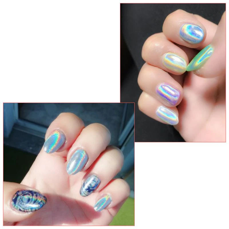 Silver Holographic Nail Powder Glitter Laser Shimmer Nail Art Decorations Manicure Shining Chrome Pigment Mirror Dust