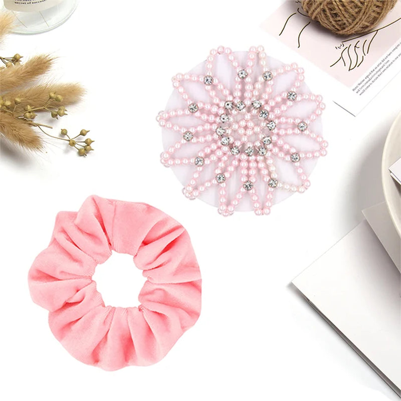 1 PC or 2PC Hand Made Crochet Pearl Elastic Hair Nets Ballet Dancing Snood Net Hair Bands Bun Covers Ornament for Ladies