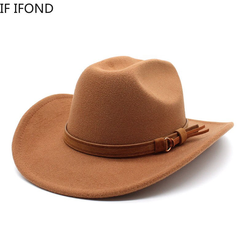 Winter Autumn Men'S Western Women Cowboy Hat for Gentleman Lady Cowgirl Jazz Hat Wide Brim Felt Fedora Hat Sombrero Hombre