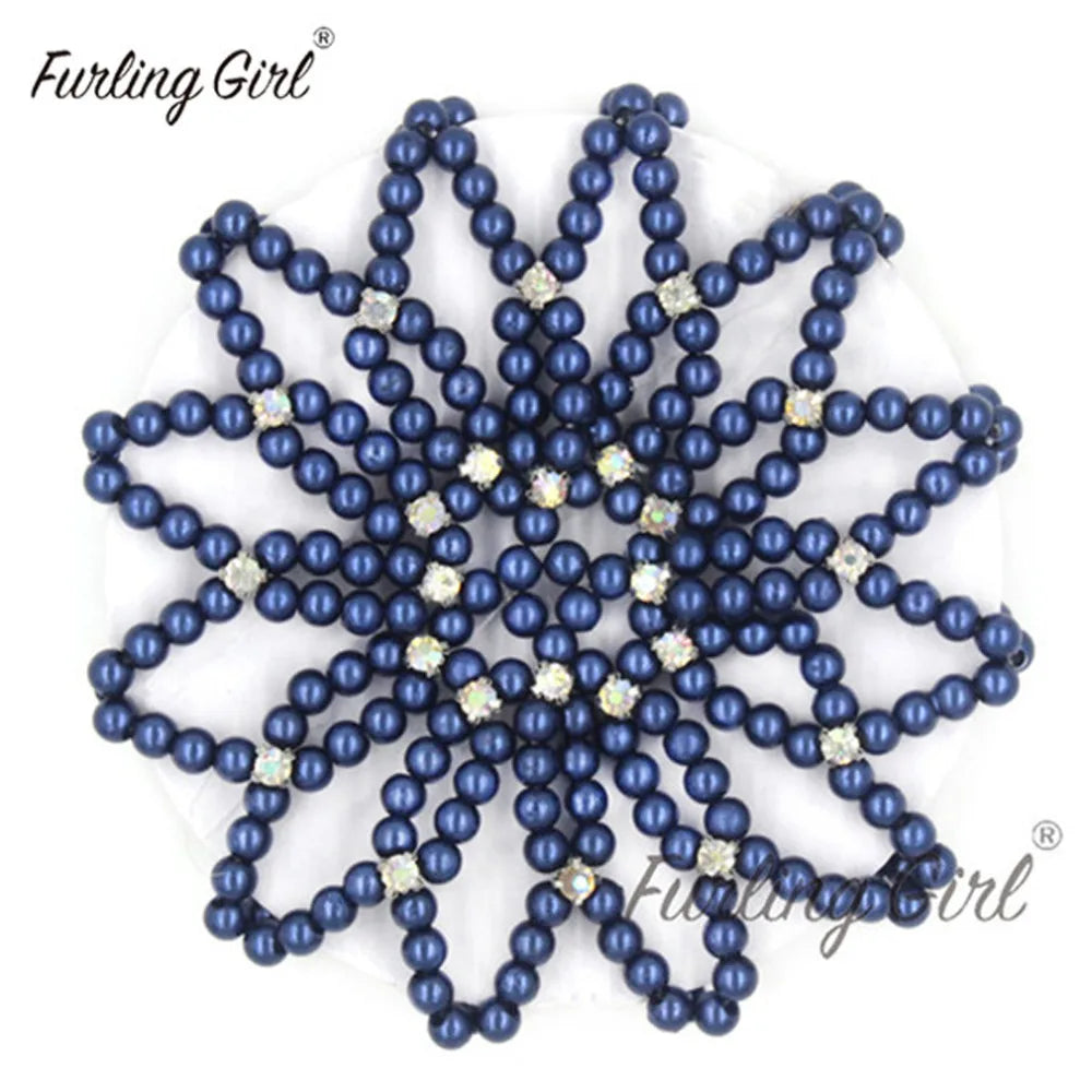 1 PC or 2PC Hand Made Crochet Pearl Elastic Hair Nets Ballet Dancing Snood Net Hair Bands Bun Covers Ornament for Ladies