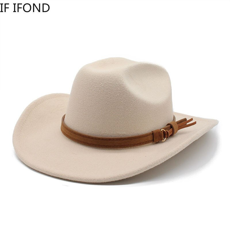 Winter Autumn Men'S Western Women Cowboy Hat for Gentleman Lady Cowgirl Jazz Hat Wide Brim Felt Fedora Hat Sombrero Hombre