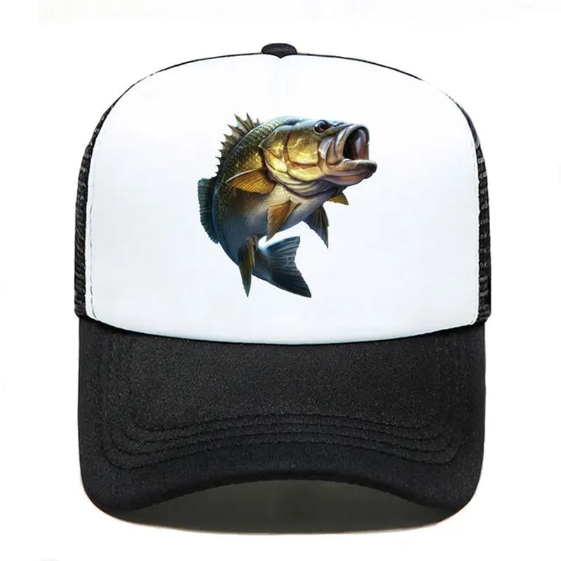 Cartoon Large Mouth Bass Fish Fishing Baseball Cap Funny Gift Men Women Parent-Child Hats Mesh Visor Outdoor Adjustable Sun Hat