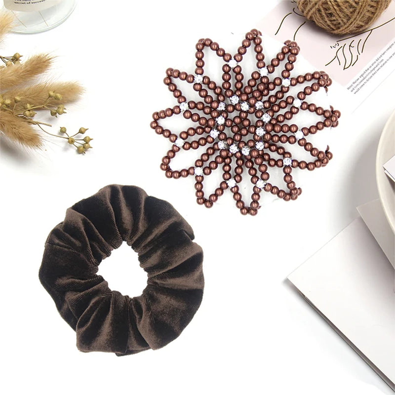 1 PC or 2PC Hand Made Crochet Pearl Elastic Hair Nets Ballet Dancing Snood Net Hair Bands Bun Covers Ornament for Ladies