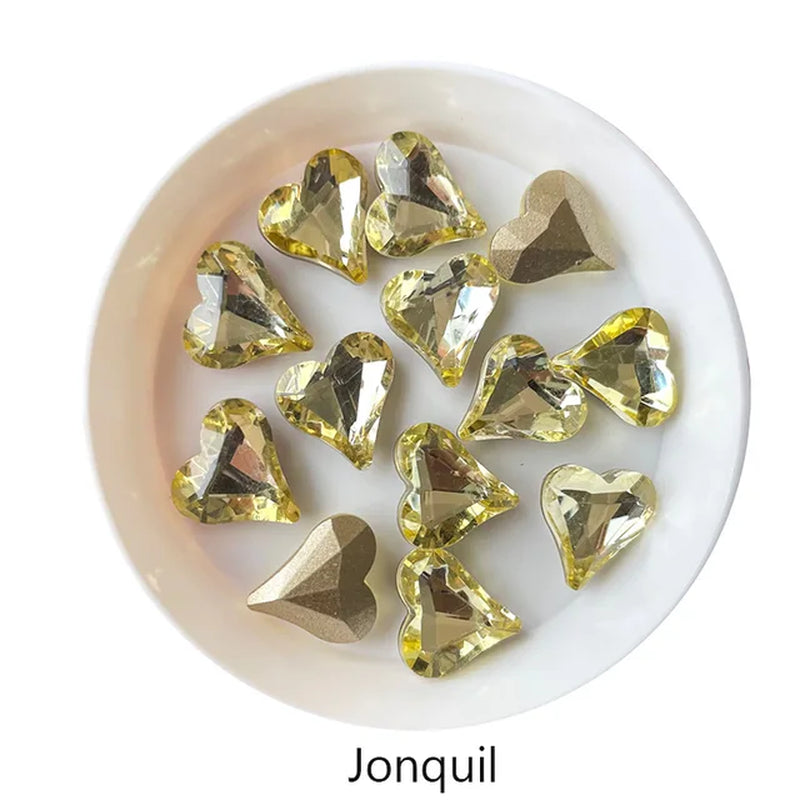 12X13Mm Big Crooked Heart Nail Art Rhinestone Pointed Bottom Crystal Stones for Nail Decoration