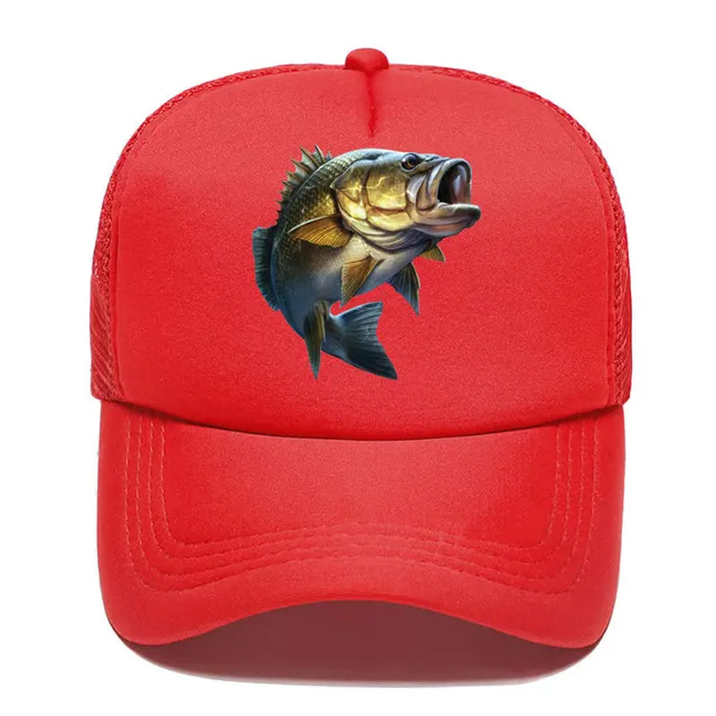 Cartoon Large Mouth Bass Fish Fishing Baseball Cap Funny Gift Men Women Parent-Child Hats Mesh Visor Outdoor Adjustable Sun Hat