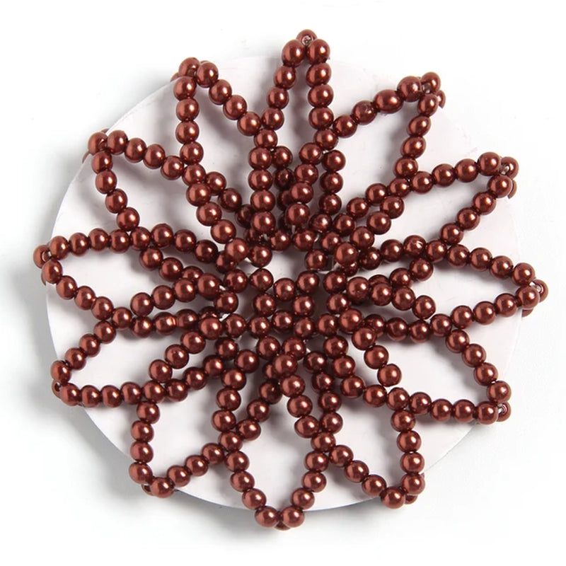 1 PC or 2PC Hand Made Crochet Pearl Elastic Hair Nets Ballet Dancing Snood Net Hair Bands Bun Covers Ornament for Ladies