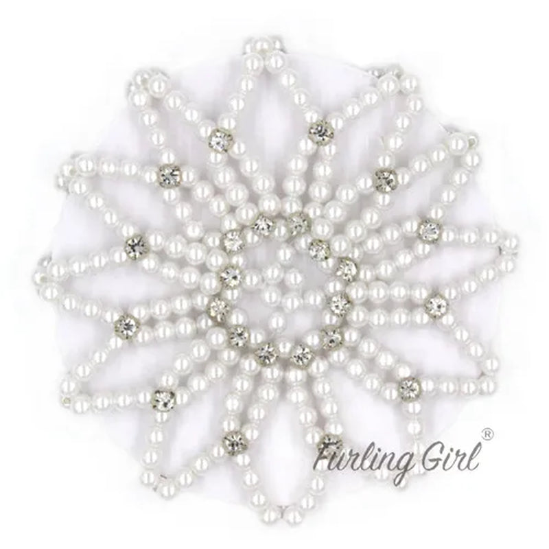 1 PC or 2PC Hand Made Crochet Pearl Elastic Hair Nets Ballet Dancing Snood Net Hair Bands Bun Covers Ornament for Ladies