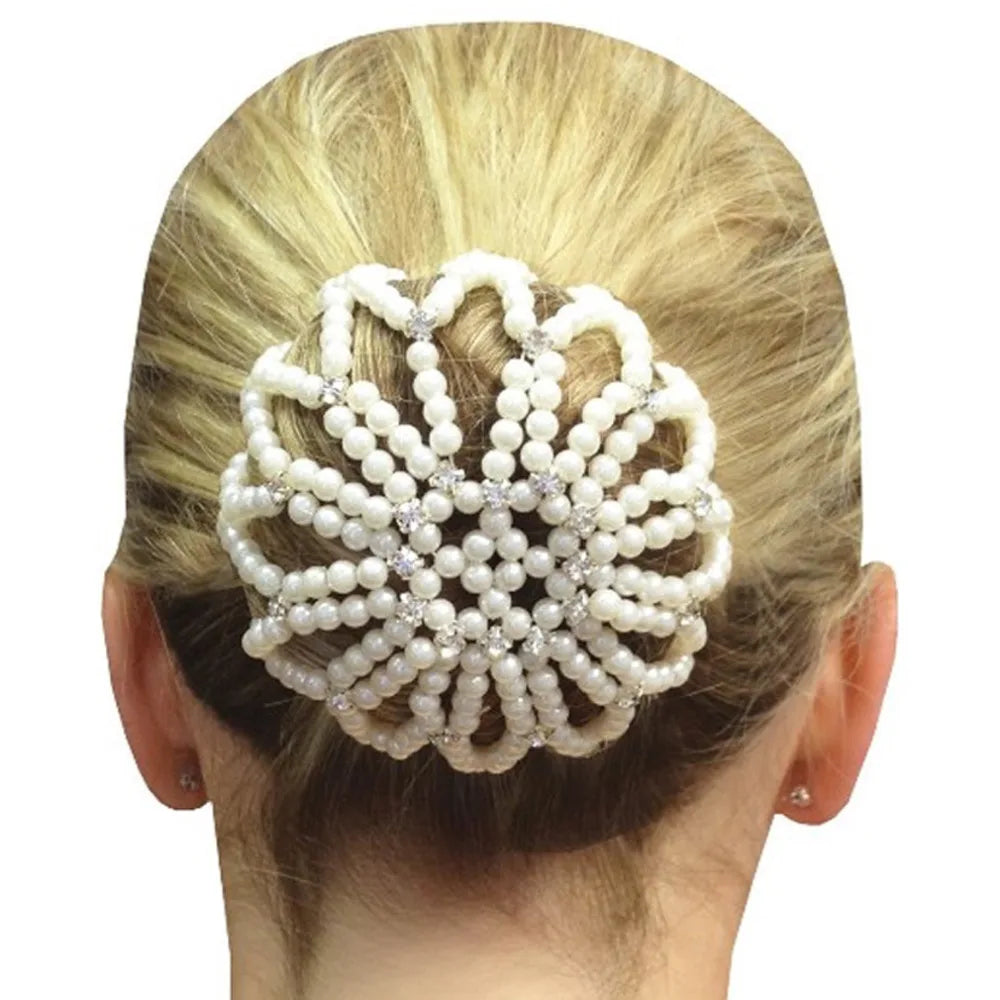 1 PC or 2PC Hand Made Crochet Pearl Elastic Hair Nets Ballet Dancing Snood Net Hair Bands Bun Covers Ornament for Ladies