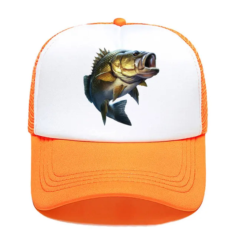 Cartoon Large Mouth Bass Fish Fishing Baseball Cap Funny Gift Men Women Parent-Child Hats Mesh Visor Outdoor Adjustable Sun Hat