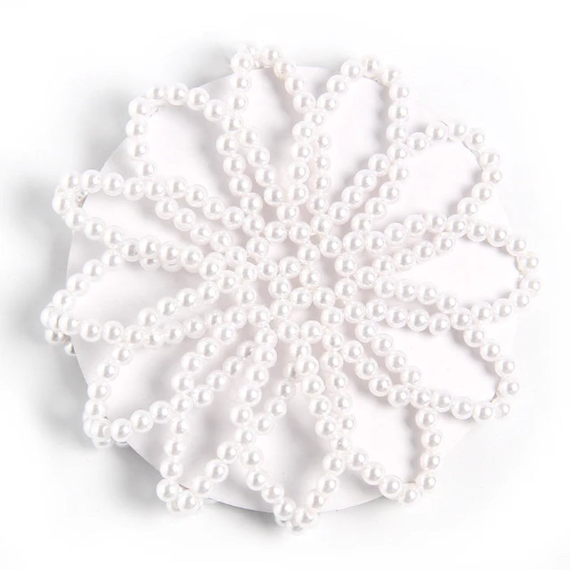 1 PC or 2PC Hand Made Crochet Pearl Elastic Hair Nets Ballet Dancing Snood Net Hair Bands Bun Covers Ornament for Ladies