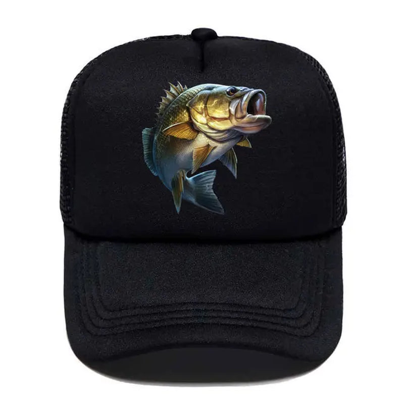 Cartoon Large Mouth Bass Fish Fishing Baseball Cap Funny Gift Men Women Parent-Child Hats Mesh Visor Outdoor Adjustable Sun Hat