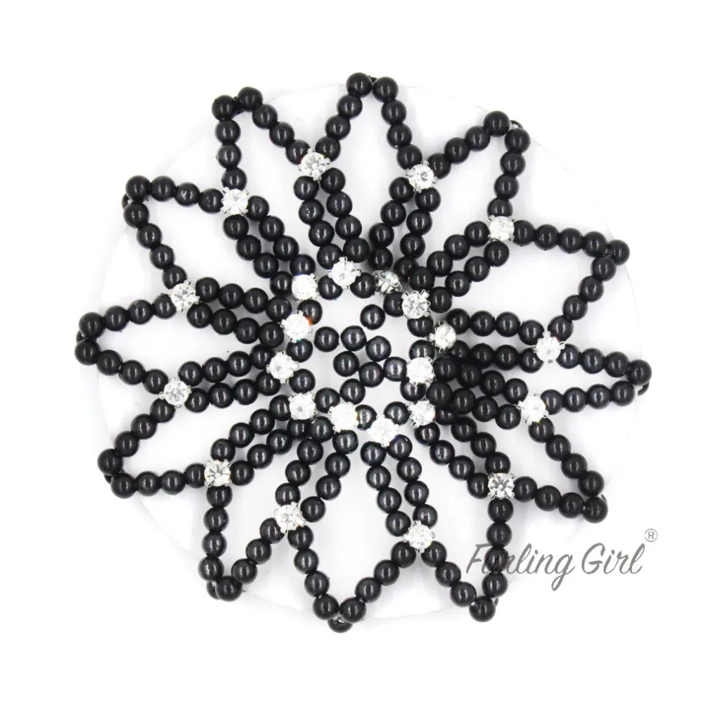 1 PC or 2PC Hand Made Crochet Pearl Elastic Hair Nets Ballet Dancing Snood Net Hair Bands Bun Covers Ornament for Ladies