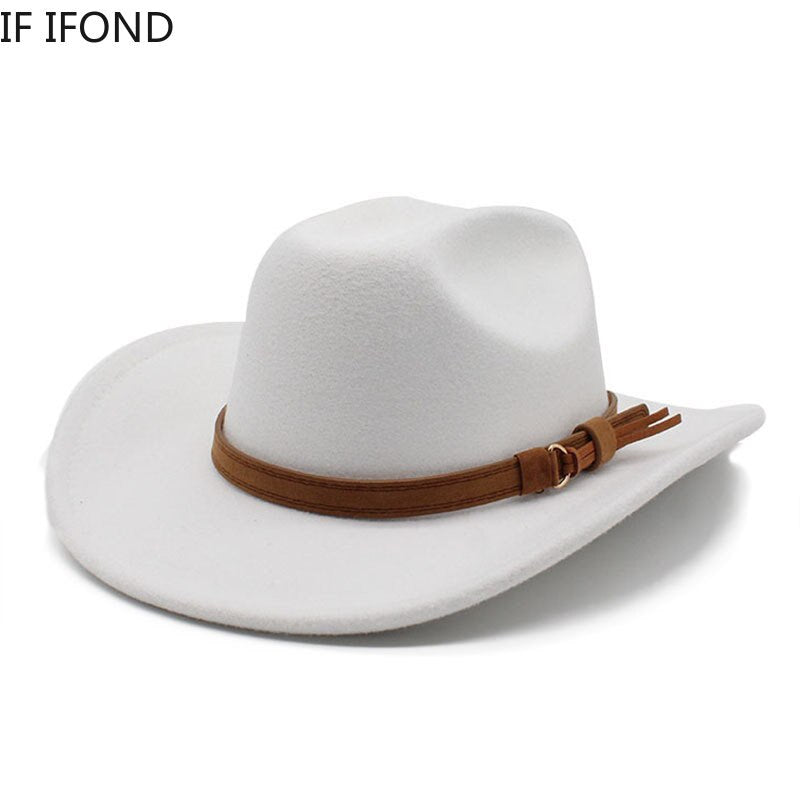 Winter Autumn Men'S Western Women Cowboy Hat for Gentleman Lady Cowgirl Jazz Hat Wide Brim Felt Fedora Hat Sombrero Hombre